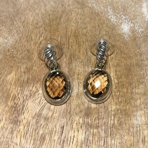 David Yurman Sterling Silver & 18K Gold Oval Smoky Quartz Drop Dangle Earrings